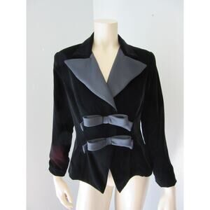 FARINAE Black Velour Jacket & Skirt Evening Women's Vintage Suit BR14